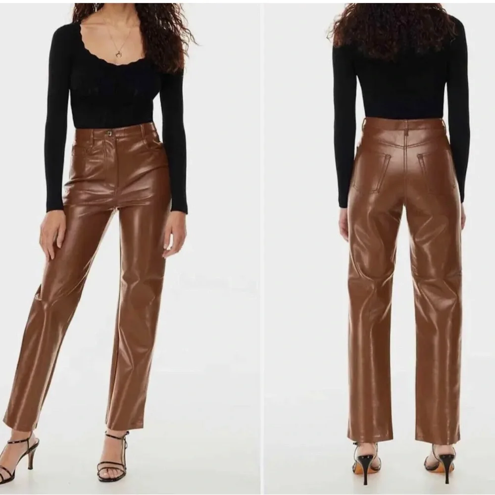 Wilfred Melina Vegan Leather Pants Pecan Brown High Rise Straight Leg - Picture 2 of 12